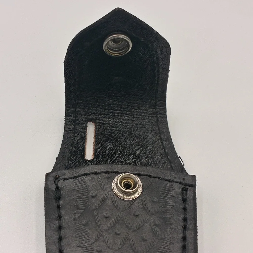 Leather Folding Knife Sheath Belt Case Pouch Snap Closure Tooled Feather Design